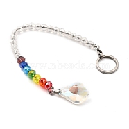 Chakra Leaf Crystal Suncatcher Dowsing Pendulum Pendants, with 304 Stainless Steel Split Key Rings, Glass Beads, Velvet Bag, Stainless Steel Color, Colorful, 23.5cm(PALLOY-JF00461-01)