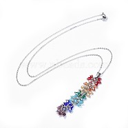 Chakra Jewelry, Glass Pendant Necklaces, with 304 Stainless Steel Chains, Lobster Claw Clasps and Brass Findings, Cardboard Box, Colorful, 23.4 inch(59.5cm)(NJEW-JN02403)