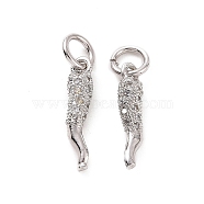 Rack Plating Brass Micro Clear Pave Cubic Zirconia Charms, with Jump Ring, Long-Lasting Plated, Cadmium Free & Lead Free, Horn of Plenty/Italian Horn Cornicello, Platinum, 14x3.5x3mm, Jump Ring: 5x1mm, Inner Diameter: 3.5mm(KK-C008-13P)