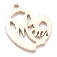 Ion Plating(IP) 304 Stainless Steel Pendants, Heart with Word Mom, for Mother's Day, Real Rose Gold Plated, 18x17x1.5mm, Hole: 1.6mm(STAS-B016-02RG)