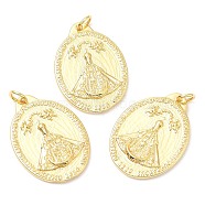 Rack Plating Brass Pendants, Long-Lasting Plated, with Jump Ring, Lead Free & Cadmium Free, Oval with Satin Medal Charm, Real 18K Gold Plated, 25x18x3mm, Hole: 3mm(KK-A185-29G)