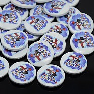 Holiday Buttons, 2-Hole Dyed Flat Round Printed Wooden Sewing Buttons for Christmas, Mauve, 13x4mm, Hole: 1.5mm(BUTT-P001-13mm-02)