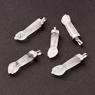 Natural Quartz Crystal Pendants, Rock Crystal Pendants, with Platinum Tone Brass Findings, Figa Hand Shapes, 43~48x12x8.6mm, Hole: 8x4.6mm(G-K322-01B)