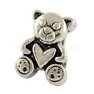 Tibetan Style Alloy Bear European Beads, Large Hole Beads, Cadmium Free & Lead Free , Antique Silver, 11.5x9x9mm, Hole: 5mm, about 400pcs/1000g(TIBEB-7884-AS-RS)