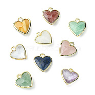 Natural Mixed Gemstone Pendants, Faceted Heart Charms, with Rack Plating Light Gold Plated Brass Edge, 23x20x7mm, Hole: 4x4mm(G-O204-01)