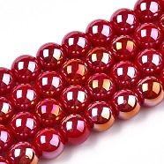 Electroplate Opaque Glass Beads Strands, AB Color Plated, Round, Red, 6~6.5mm, Hole: 1.4mm, about 67~70pcs/strand, 14.76 inch~15.16 inch(37.5~38.5cm)(X-GLAA-T032-P6mm-AB04)