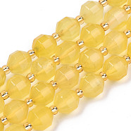 Natural Agate Beads Strands, Faceted, with Seed Beads, Dyed, Round, Yellow, 8x7.5mm, Hole: 1.2mm, Beads: 3.5x2mm, about 34pcs/strand, 15.35 inch(39cm)(G-T131-82A-10)