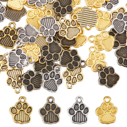 80Pcs 4 Style Rack Plating Alloy Charms, Cadmium Free & Lead Free & Nickle Free, Dog Paw Print Charms, Mixed Color, 14.5~15x11.5~12x2mm, Hole: 1.8~2mm, 20pcs/style(FIND-SC0008-11)