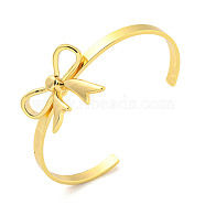 Bowknot Rack Plating Brass Open Cuff Bangles for Women, Cadmium Free & Lead Free, Long-Lasting Plated, Real 18K Gold Plated, Inner Diameter: 2-3/8 inch(6.15cm)(BJEW-P322-06D-G)