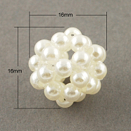 Handmade ABS Plastic Imitation Pearl Woven Beads, Cluster Ball Beads, Round, White, 16mm, Hole: 3mm(WOVE-R030)