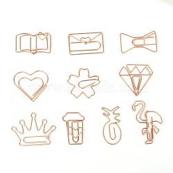 Iron Paperclips, Cute Paper Clips, Funny Bookmark Marking Clips, Include Heart & Sakura & Flamingo & Coffee Cup & Crown & Envelope with Heart & Diamond & Bowknot & Pineapple & Book Shapes, Rose Gold, 20pcs/box(TOOL-X0014-03RG)