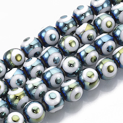 Electroplate Glass Beads Strands, Round with Evil Eye Pattern, Cadet Blue, 10x9.5~10mm, Hole: 1.2mm, about 30pcs/strand, 11.2 inch(EGLA-T012-02D)