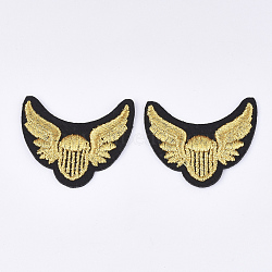 Computerized Embroidery Cloth Iron on/Sew on Patches, Appliques, Costume Accessories, Wing, Gold, 40x45x1.5mm(FIND-T030-259)