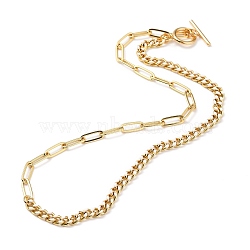 Chain Necklaces, with Brass Enamel Curb Chains & Paperclip Chains, 304 Stainless Steel Toggle Clasps, Real 18K Gold Plated, White, 17-3/8 inch(44cm)(NJEW-JN03229-03)