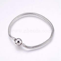 304 Stainless Steel European Style Bracelets Making, Round, Stainless Steel Color, 7-5/8 inch(19.5cm), 3mm(PPJ-G001-02P)
