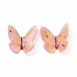 Transparent Resin Cabochons, with Gold Foil, Butterfly, Salmon, 37~38x38~42x3.5~4mm(RESI-L036-10B-09)