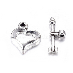 Tibetan Style Heart Toggle Clasps, Cadmium Free & Nickel Free & Lead Free, Antique Silver, 16x13mm, Hole: 1mm(LF1109Y-NF)