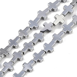 Electroplated Synthetic Non-magnetic Hematite Beads Strands, Cross, Platinum Plated, 6x8x2mm, Hole: 0.7mm, about 48pcs/strand, 15.16''(38.5cm)(G-K375-F01-01)