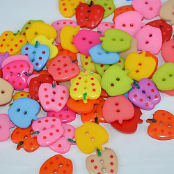 Mixed Color Apple Shape Buttons, ABS Plastic Sewing Button, about 23mm in diameter, hole: 2mm(X-NNA0VCW)
