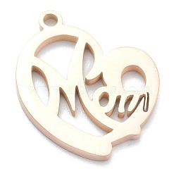 Ion Plating(IP) 304 Stainless Steel Pendants, Heart with Word Mom, for Mother's Day, Real Rose Gold Plated, 18x17x1.5mm, Hole: 1.6mm(STAS-B016-02RG)