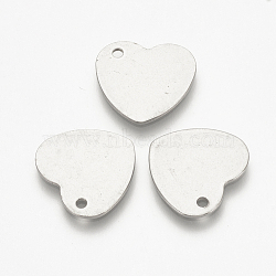 Tarnish Resistant 201 Stainless Steel Stamping Blank Tag Pendants, Heart, Stainless Steel Color, 13x14x1mm, Hole: 1mm(STAS-S076-11)