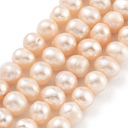 Natural Cultured Freshwater Pearl Beads Strands, Potato, Light Salmon, 8~9mm, Hole: 0.6mm, about 22~23pcs/strand, 6.50 inch(16.5cm)(PEAR-C003-16A)