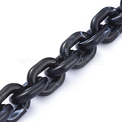 Transparent Acrylic Handmade Cable Chain, Oval, Black, 19x14.5x4mm, about 39.37 inch(1m)/strand(AJEW-JB00545-07)