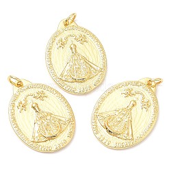 Rack Plating Brass Pendants, Long-Lasting Plated, with Jump Ring, Lead Free & Cadmium Free, Oval with Satin Medal Charm, Real 18K Gold Plated, 25x18x3mm, Hole: 3mm(KK-A185-29G)