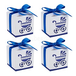 Hollow Stroller BB Car Carriage Candy Box wedding party gifts with Ribbons, Blue, 6x6x6cm(CON-BC0004-97E)