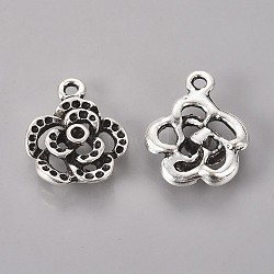 Alloy Pendant Rhinestone Settings, DIY Jewelry Findings for Rhinestone Pendants, Lead Free and Cadmium Free, Flower, Antique Silver, 17.5mm long, 13mm wide, 4mm thick, hole: 2.5mm(X-EDD055Y)