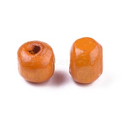 Dyed Natural Wood Beads, Round, Nice for Children's Day Gift Making, Lead Free, Orange, about 6~7mm wide, 5~6mm high, Hole: 1.5mm, about 14600pcs/1000g(TB092Y-10)