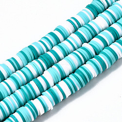 Handmade Polymer Clay Beads Strands, for DIY Jewelry Crafts Supplies, Heishi Beads, Disc/Flat Round, Turquoise, 8x0.5~1mm, Hole: 2mm, about 350~387pcs/strand, 15.75 inch~16.14 inch(40~41cm)(X-CLAY-R089-8mm-085)