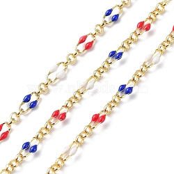 Enamel Oval Link Chains, with Real 18K Gold Plated Brass Findings, Soldered, with Spool, Mixed Color, 4x7x1mm(CHC-K014-10G-06)