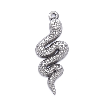 304 Stainless Steel Pendants, Textured, Snake, Stainless Steel Color, 33x13x2mm, Hole: 1.4mm