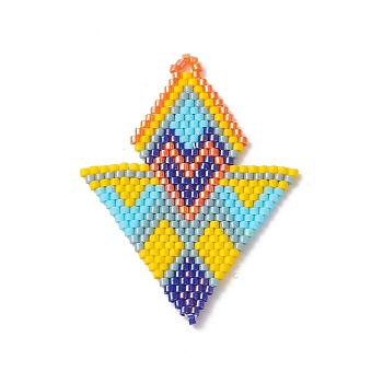 BOHO Themed Handmade Loom Pattern MIYUKI Seed Beads, Rhombus with Triangle Pendants, Colorful, 48.5x37.5x2mm, Hole: 2mm