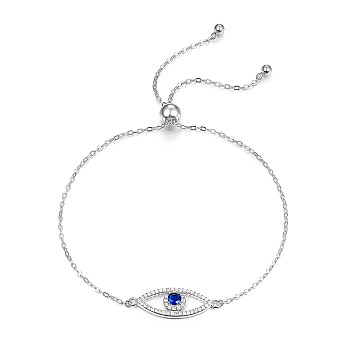 S925 Sterling Silver Evil Eye Link Bracelet, Full Rhinestones Eyes Series for Women, Platinum