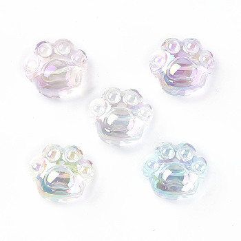 UV Plating Rainbow Iridescent Acrylic Beads, Cat Paw Print, Mixed Color, 16x18.5x13mm, Hole: 3mm