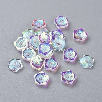 Transparent Glass Beads, Flowers, Clear AB, 8x3mm, Hole: 1mm