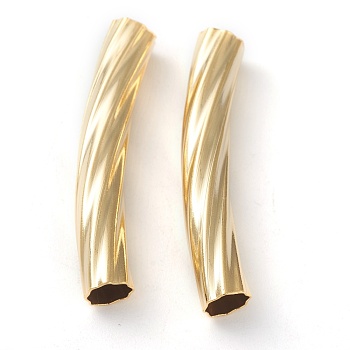 Brass Tube Beads, Long-Lasting Plated, Curved Beads, Twist Tube, Real 24K Gold Plated, 32x5mm, Hole: 4mm
