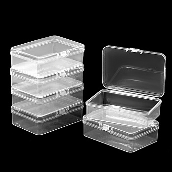 6Pcs PP Plastic Bead Containers with Hinged Lid, Rectangle, Clear, 6.2x8.6x2.6cm
