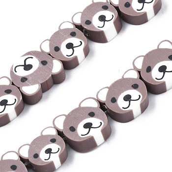 Handmade Polymer Clay Bead Strands, Bear Head, Rosy Brown, 7.5~10x9~11x4mm, Hole: 1.6mm, about 37~40pcs/strand, 13.58 inch~15.35 inch(34.5~39cm)