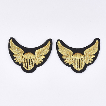 Computerized Embroidery Cloth Iron on/Sew on Patches, Appliques, Costume Accessories, Wing, Gold, 40x45x1.5mm