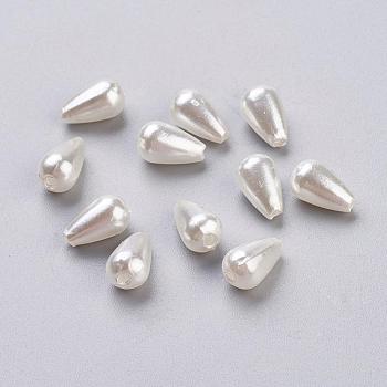 ABS Plastic Imitation Pearl, teardrop, White, 10x6mm, Hole: 1mm