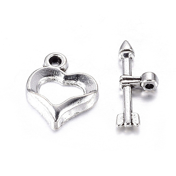 Tibetan Style Heart Toggle Clasps, Cadmium Free & Nickel Free & Lead Free, Antique Silver, 16x13mm, Hole: 1mm