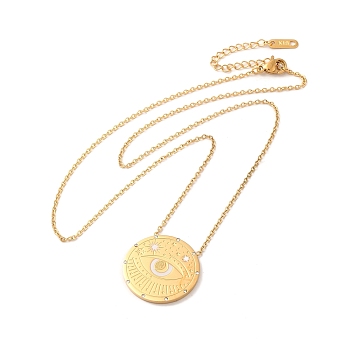 304 Stainless Steel Flat Round Pandant Necklace for Women, Golden, Eye, 20.94 inch(53.2cm)