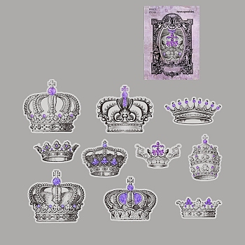 30Pcs 10 Styles Crown Translucent Parchment Paper Stickers, Self-adhesive Decals for DIY Scrapbooking, Medium Purple, Packing: 137x80x3mm, 3pcs/style