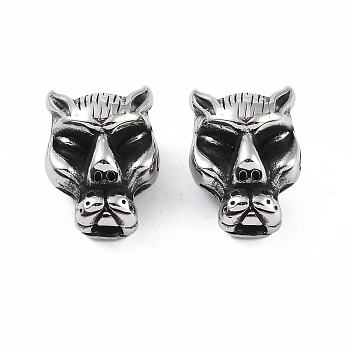 304 Stainless Steel Beads, Large Hole Beads, Tiger, Antique Silver, 24x18x16mm, Hole: 9mm