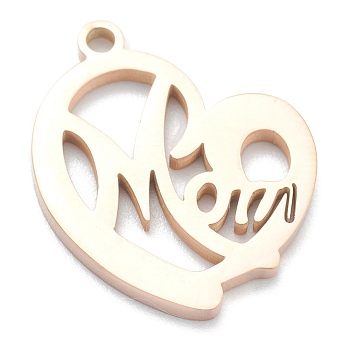 Ion Plating(IP) 304 Stainless Steel Pendants, Heart with Word Mom, for Mother's Day, Real Rose Gold Plated, 18x17x1.5mm, Hole: 1.6mm