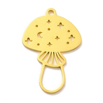 201 Stainless Steel Pendants, Mushroom with Star & Moon Charms, Golden, 24.5x16x1mm, Hole: 1.5mm