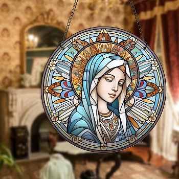 Virgin Mary Acrylic Window Hanging Ornaments, Suncatcher Home Window Decoration, Pale Turquoise, 200x3mm